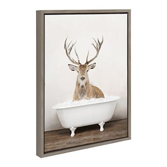 Sylvie Male Deer in Rustic Bath Framed Canvas by Amy Peterson Art Studio