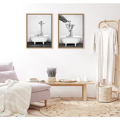 Sylvie Giraffe 2 in the Tub Framed Canvas by Amy Peterson Art Studio