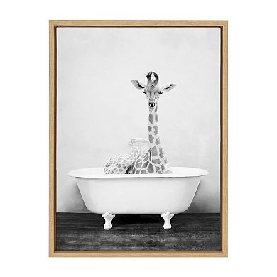 Sylvie Giraffe 2 in the Tub Framed Canvas by Amy Peterson Art Studio
