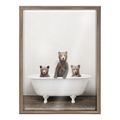 Blake Three Little Bears in Vintage Bathtub Framed Printed Glass by Amy Peterson Art Studio