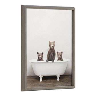 Blake Three Little Bears in Vintage Bathtub Framed Printed Glass by Amy Peterson Art Studio