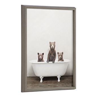 Blake Three Little Bears in Vintage Bathtub Framed Printed Glass by Amy Peterson Art Studio
