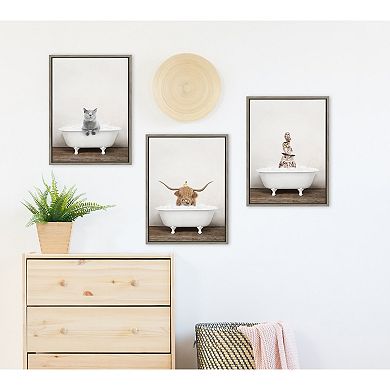 Sylvie Highland Cow and Duckling in Rustic Bath Framed Canvas by Amy Peterson Art Studio