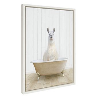 Sylvie Llama Farmhouse Bath Framed Canvas by Amy Peterson Art Studio