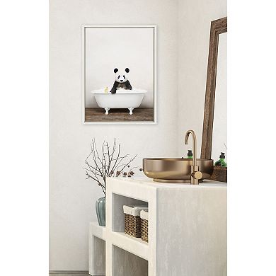 Sylvie Panda Waving in Rustic Bath Framed Canvas by Amy Peterson Art Studio