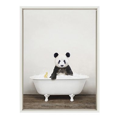 Sylvie Panda Waving in Rustic Bath Framed Canvas by Amy Peterson Art Studio