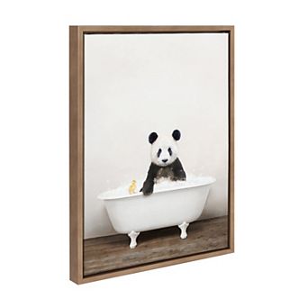 Sylvie Panda Waving in Rustic Bath Framed Canvas by Amy Peterson Art Studio