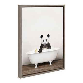 Sylvie Panda Waving in Rustic Bath Framed Canvas by Amy Peterson Art Studio