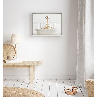 Sylvie Giraffe In Bubble Bath Neutral Style Framed Canvas by Amy Peterson Art Studio