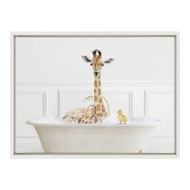 Sylvie Giraffe In Bubble Bath Neutral Style Framed Canvas by Amy Peterson Art Studio