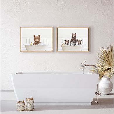 Sylvie Three bears In Bubble Bath Neutral Style Framed Canvas by Amy Peterson Art Studio