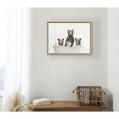 Sylvie Three bears In Bubble Bath Neutral Style Framed Canvas by Amy Peterson Art Studio