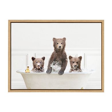 Sylvie Three bears In Bubble Bath Neutral Style Framed Canvas by Amy Peterson Art Studio