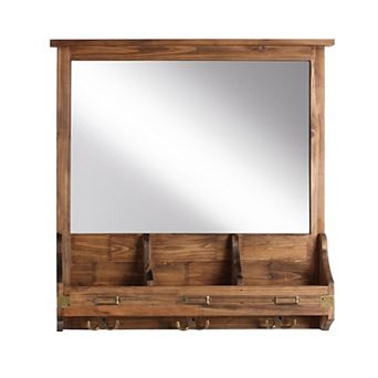 Stallard Wood Wall Mirror with Hooks