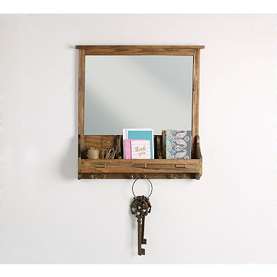 Stallard Wood Wall Mirror with Hooks