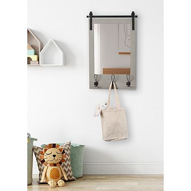 Cates Wood Framed Wall Mirror with Hooks