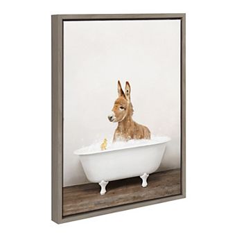 Sylvie Baby Donkey in Rustic Bath Framed Canvas by Amy Peterson Art Studio