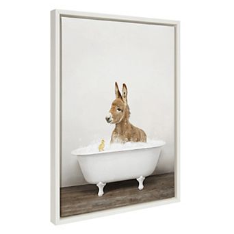 Sylvie Baby Donkey in Rustic Bath Framed Canvas by Amy Peterson Art Studio