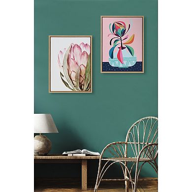 Sylvie Pink Protea Flower Framed Canvas by Amy Peterson