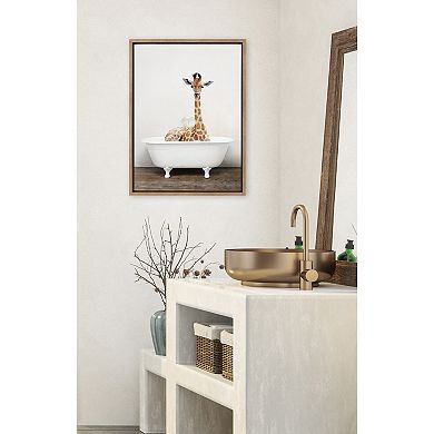 Sylvie Giraffe 2 in the Tub Color Framed Canvas by Amy Peterson Art Studio