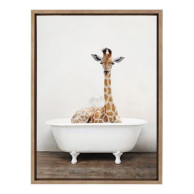Sylvie Giraffe 2 in the Tub Color Framed Canvas by Amy Peterson Art Studio