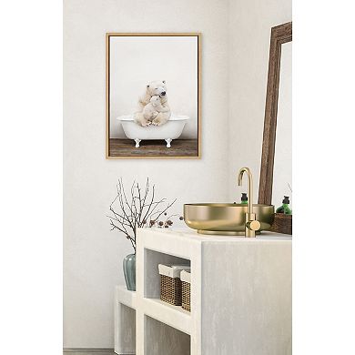 Sylvie Mother and Baby Polar Bear in Rustic Bath Framed Canvas by Amy Peterson Art Studio