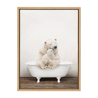 Sylvie Mother and Baby Polar Bear in Rustic Bath Framed Canvas by Amy Peterson Art Studio