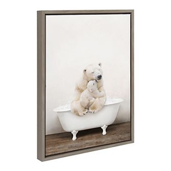 Sylvie Mother and Baby Polar Bear in Rustic Bath Framed Canvas by Amy Peterson Art Studio