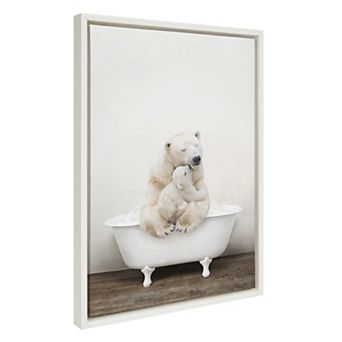 Sylvie Mother and Baby Polar Bear in Rustic Bath Framed Canvas by Amy Peterson Art Studio