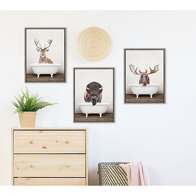 Sylvie Moose Rustic Bubble Bath Framed Canvas by Amy Peterson Art Studio