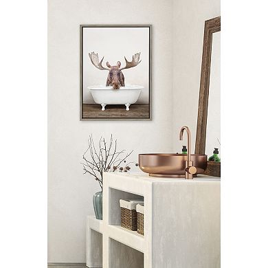 Sylvie Moose Rustic Bubble Bath Framed Canvas by Amy Peterson Art Studio