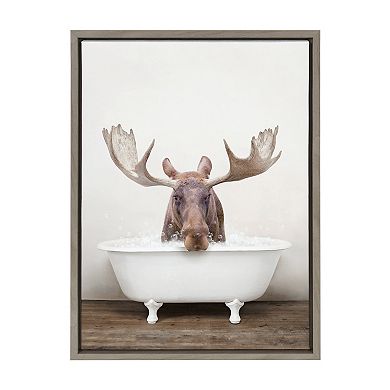 Sylvie Moose Rustic Bubble Bath Framed Canvas by Amy Peterson Art Studio