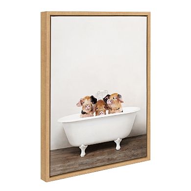 Sylvie Three Little Pigs In Vintage Bathtub Framed Canvas by Amy Peterson Art Studio