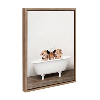 Sylvie Three Little Pigs In Vintage Bathtub Framed Canvas by Amy Peterson Art Studio