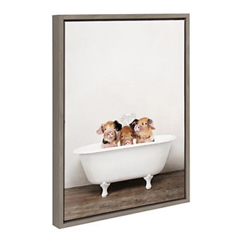 Sylvie Three Little Pigs In Vintage Bathtub Framed Canvas by Amy Peterson Art Studio
