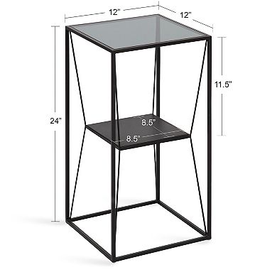 Knight Metal Glass Side Table 12x12x24