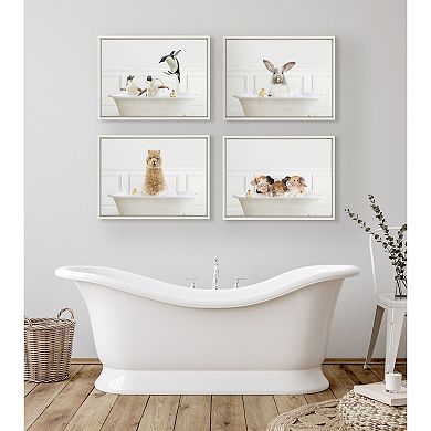 Sylvie Three Pigs In Bubble Bath Neutral Style Framed Canvas by Amy Peterson Art Studio