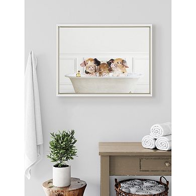 Sylvie Three Pigs In Bubble Bath Neutral Style Framed Canvas by Amy Peterson Art Studio
