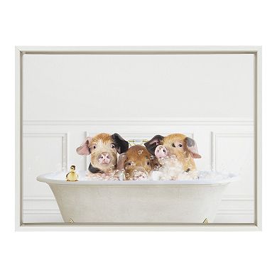 Sylvie Three Pigs In Bubble Bath Neutral Style Framed Canvas by Amy Peterson Art Studio