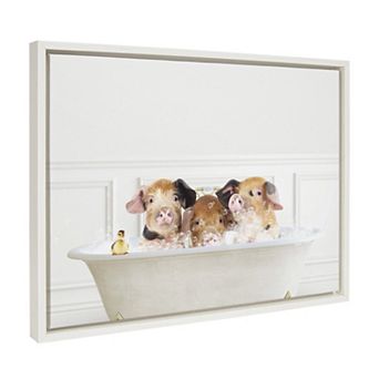 Sylvie Three Pigs In Bubble Bath Neutral Style Framed Canvas by Amy Peterson Art Studio