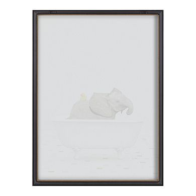 Blake Baby Elephant Bath Time with Rubber Ducky Framed Printed Glass by Amy Peterson Art Studio