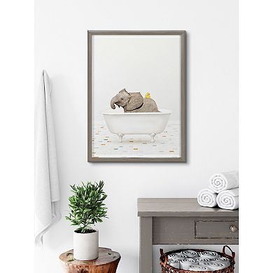 Blake Baby Elephant Bath Time with Rubber Ducky Framed Printed Glass by Amy Peterson Art Studio