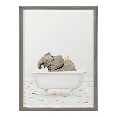 Blake Baby Elephant Bath Time with Rubber Ducky Framed Printed Glass by Amy Peterson Art Studio