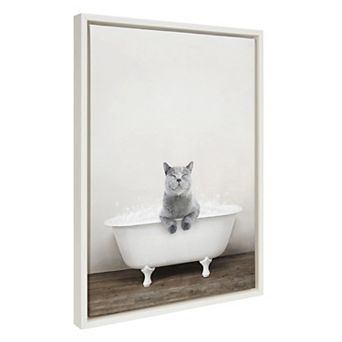 Sylvie Cat in Rustic Bath Framed Canvas by Amy Peterson Art Studio