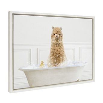 Sylvie Alpaca In Bubble Bath Neutral Style Framed Canvas by Amy Peterson Art Studio