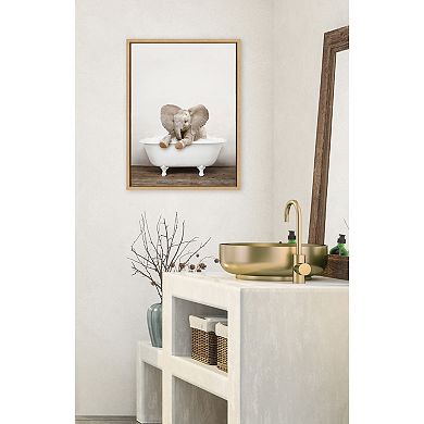 Sylvie Baby Elephant No 6 in Rustic Bath Framed Canvas by Amy Peterson Art Studio
