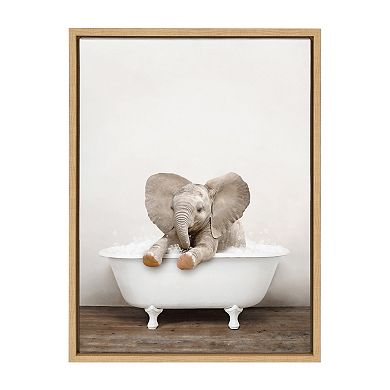 Sylvie Baby Elephant No 6 in Rustic Bath Framed Canvas by Amy Peterson Art Studio