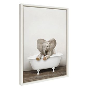 Sylvie Baby Elephant No 6 in Rustic Bath Framed Canvas by Amy Peterson Art Studio