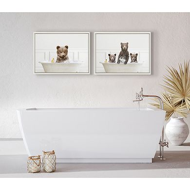 Sylvie Bear Cub In Bubble Bath Neutral Style Framed Canvas by Amy Peterson Art Studio