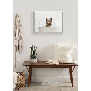 Sylvie Bear Cub In Bubble Bath Neutral Style Framed Canvas by Amy Peterson Art Studio